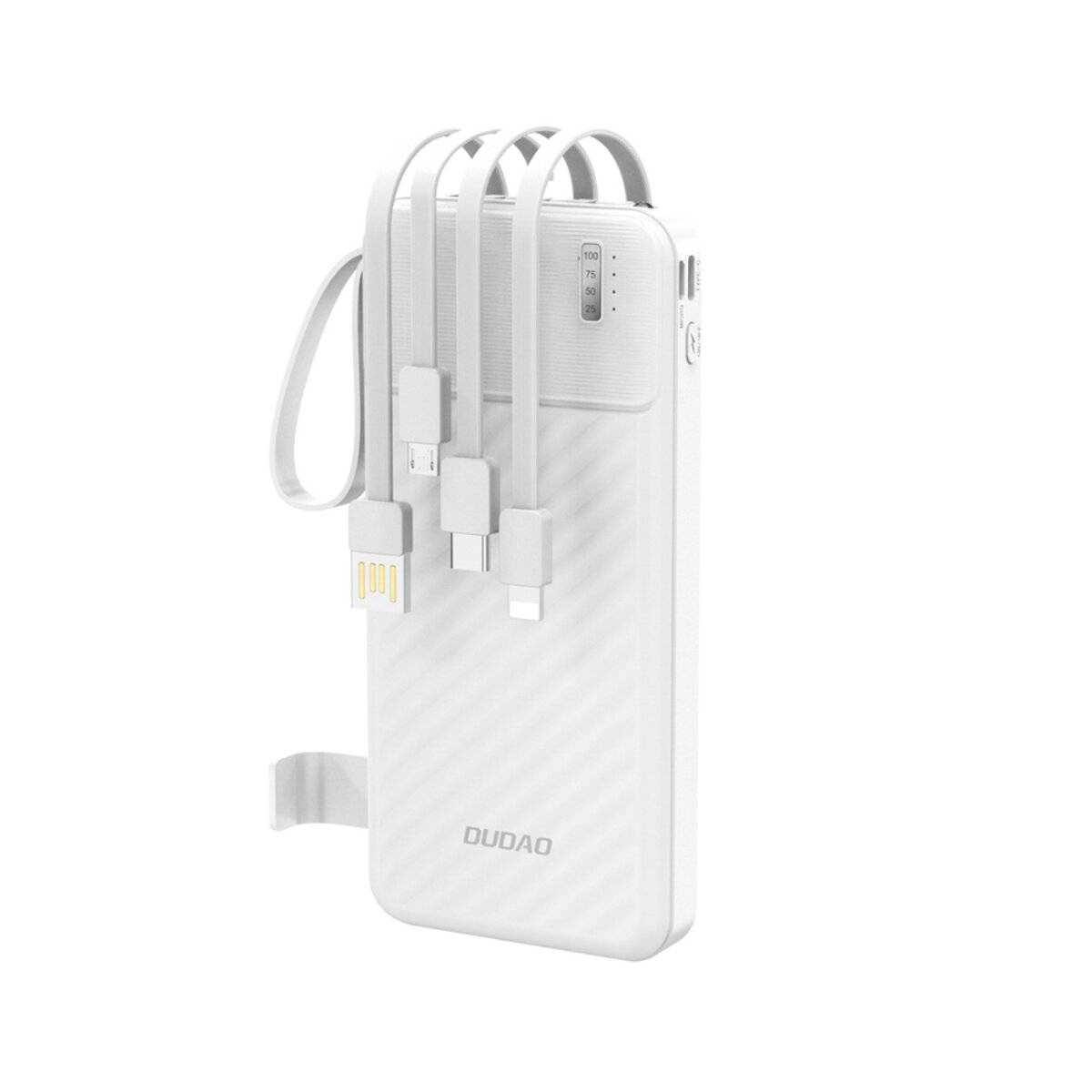 Dudao K11 10000mAh Powerbank mit integrierten Kabeln – Weiß