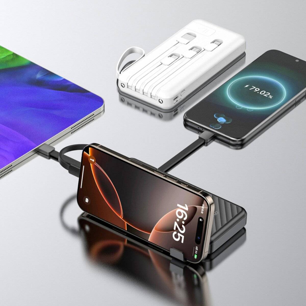 Dudao K11 10000mAh Powerbank mit integrierten Kabeln – Weiß