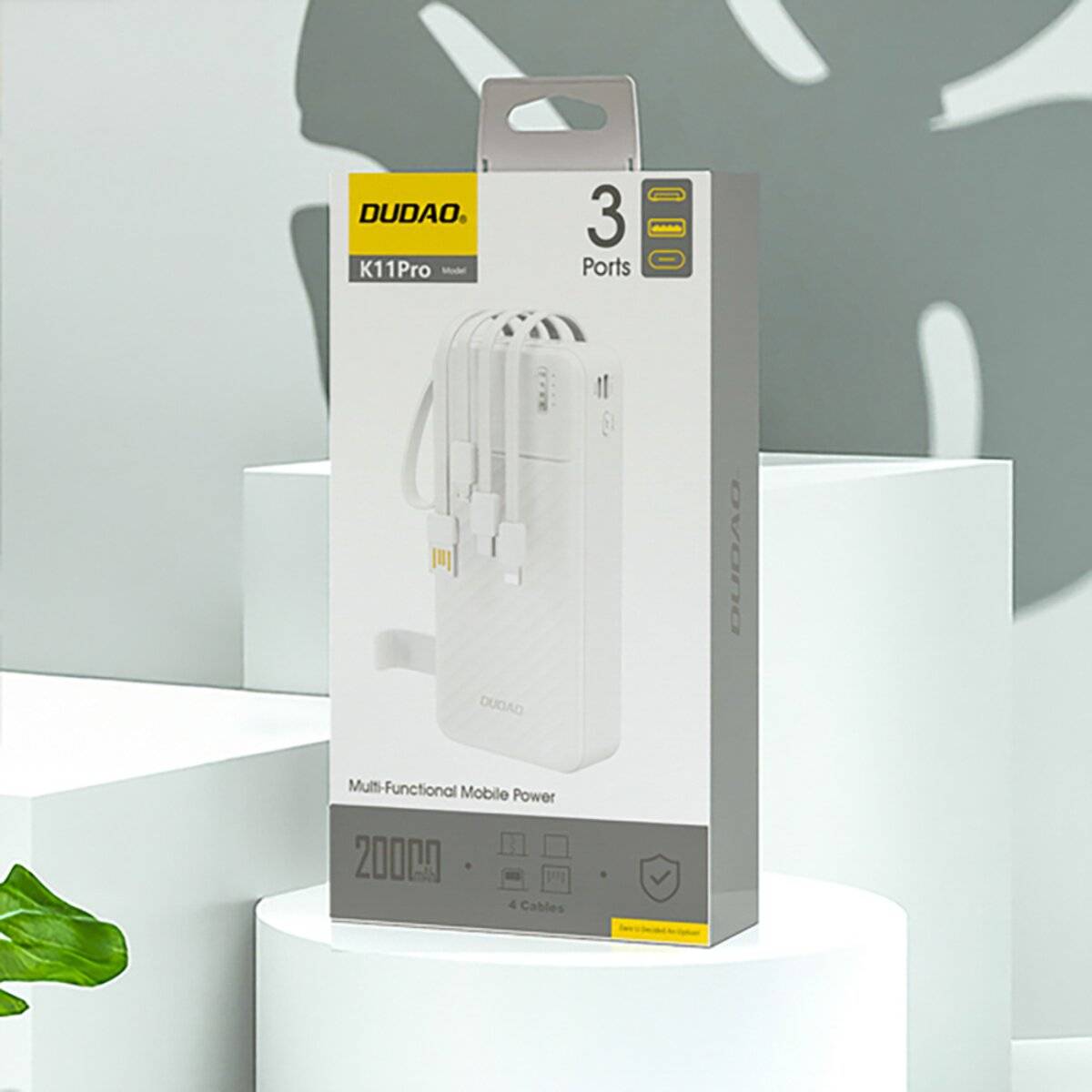 Dudao K11 Pro 20000 mAh Powerbank mit integrierten Kabeln – Weiß