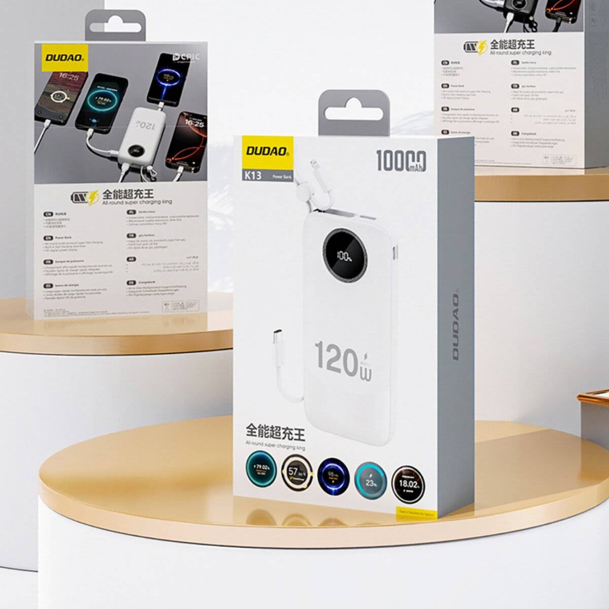 Dudao K13Pro 20000 mAh Powerbank mit integriertem Kabel – Weiß