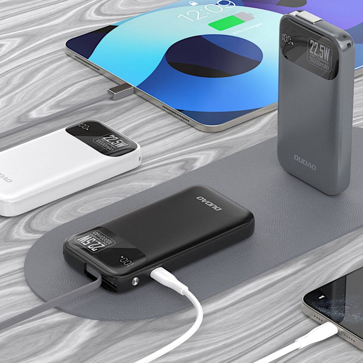 Dudao K31 10000 mAh 22,5 W PD Powerbank mit integriertem Kabel – Grau