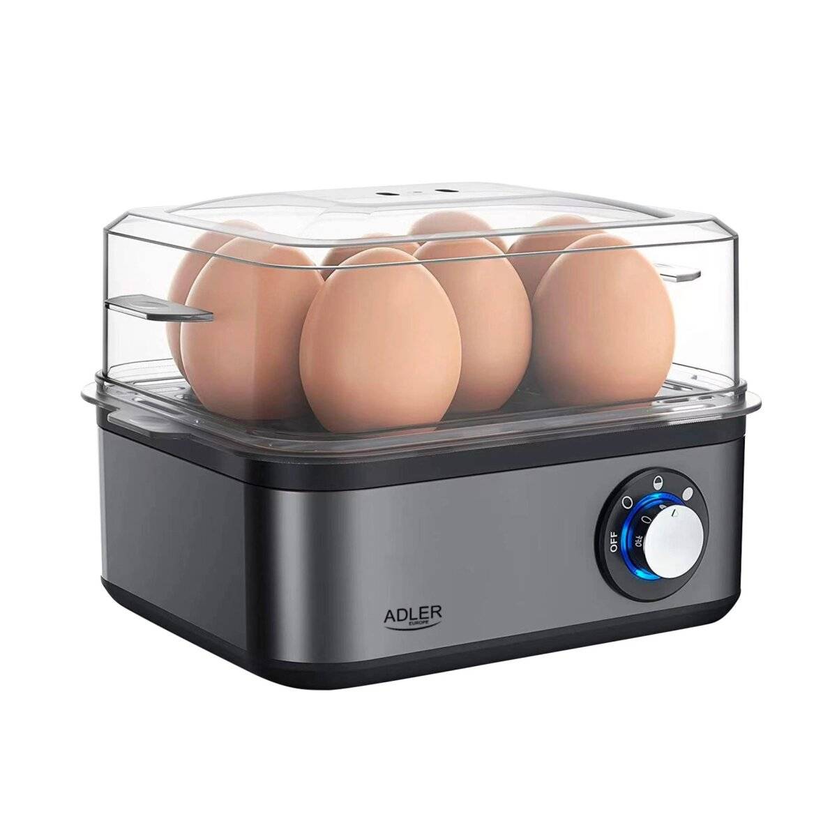 Adler AD 4486 GM Eierkocher für 1 bis 8 Eier, mit automatischer Abschaltung, Dunkelgrau