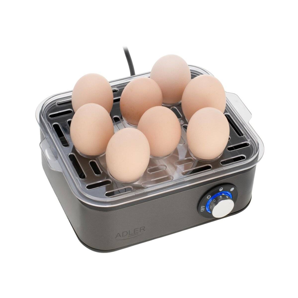 Adler AD 4486 GM Eierkocher für 1 bis 8 Eier, mit automatischer Abschaltung, Dunkelgrau