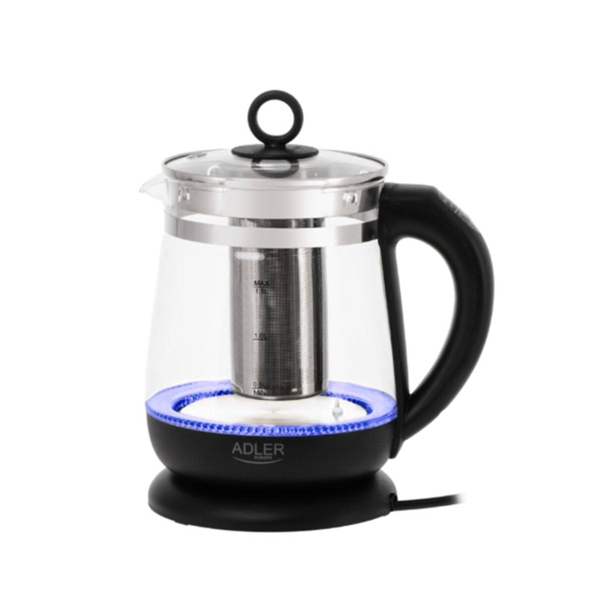 Adler AD 1299 Wasserkocher/Teekocher mit Sieb 1,5 L- 2200 W in Schwarz