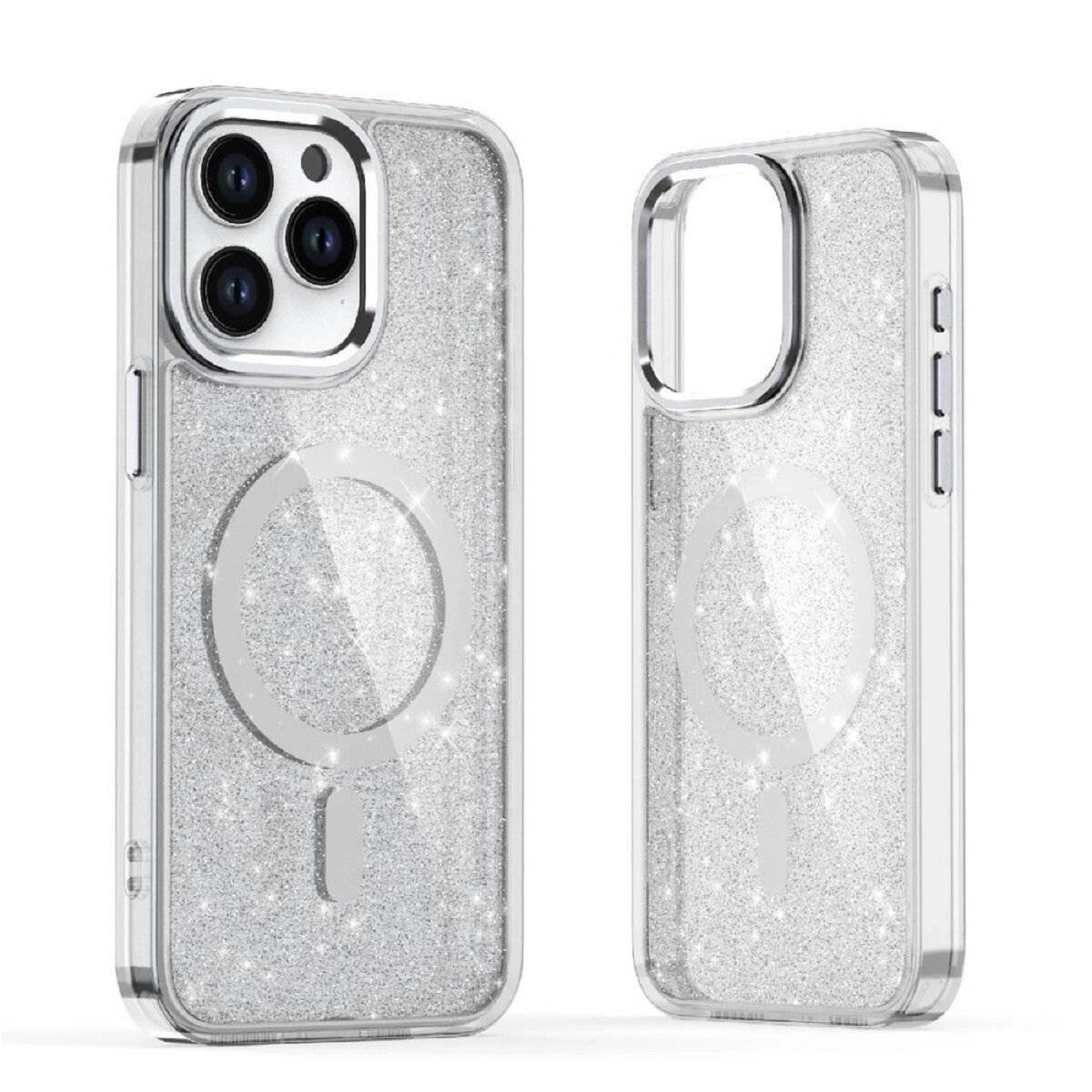 Smartphone Schutzhülle mit Glitzer-Effekt und Magnetring Bumper kompatibel mit iPhone 17 Silber