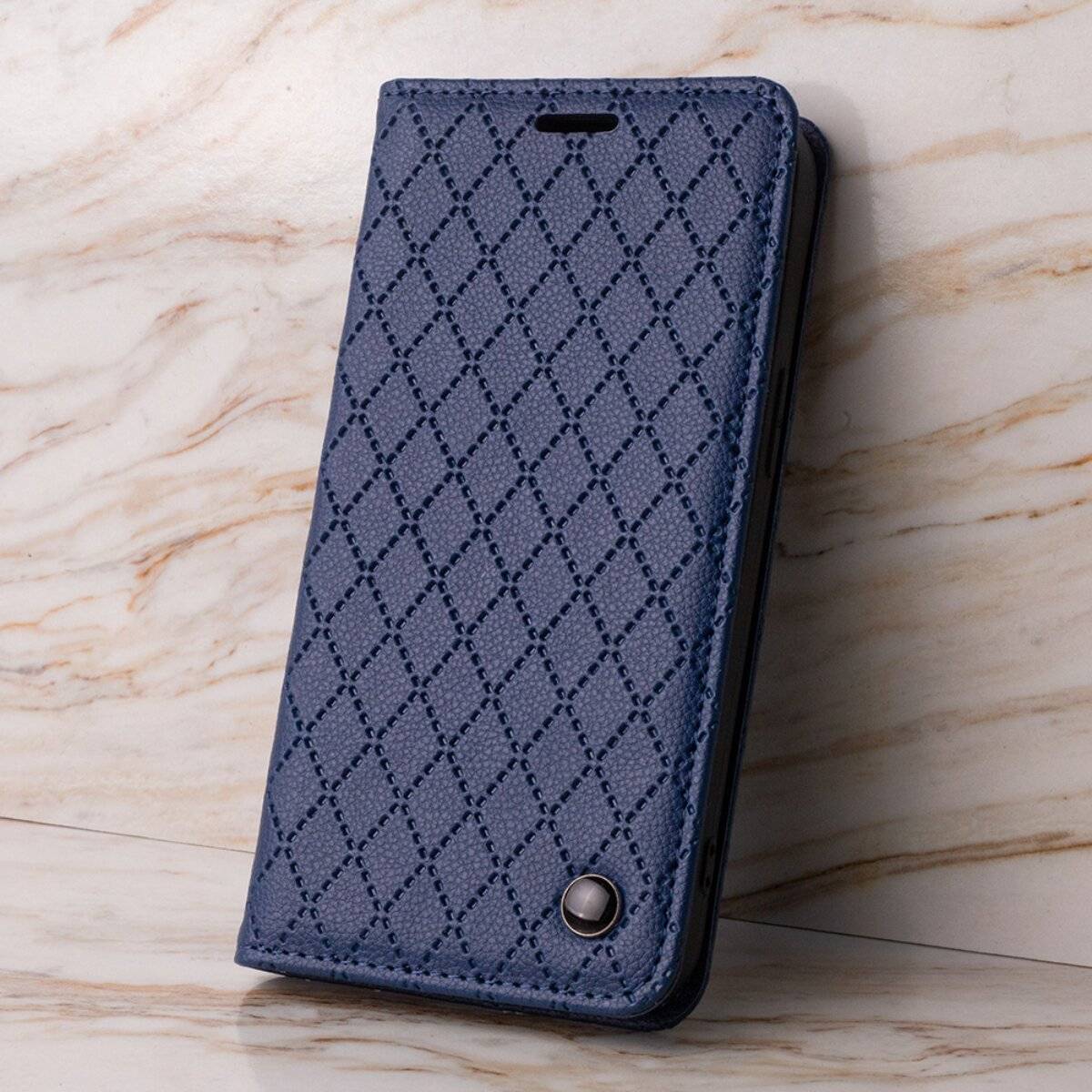 Handyhülle Smartphone Schutzhülle mit Kartenfächern und Lederoptik kompatibel mit iPhone 17 Dunkelblau