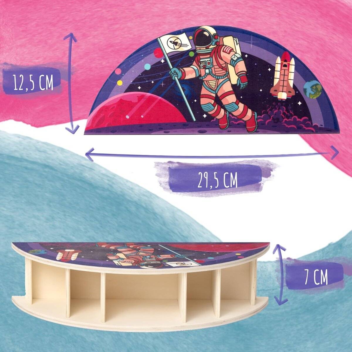 WAGOMA Stiftehalter Kinder [5 Fächer] Robuster Schreibtisch Organizer aus Holz Astronaut