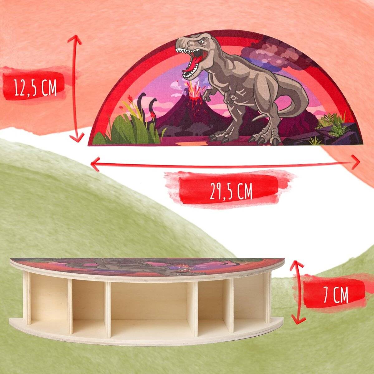 WAGOMA Stiftehalter Kinder [5 Fächer] Robuster Schreibtisch Organizer aus Holz Dinosaurier