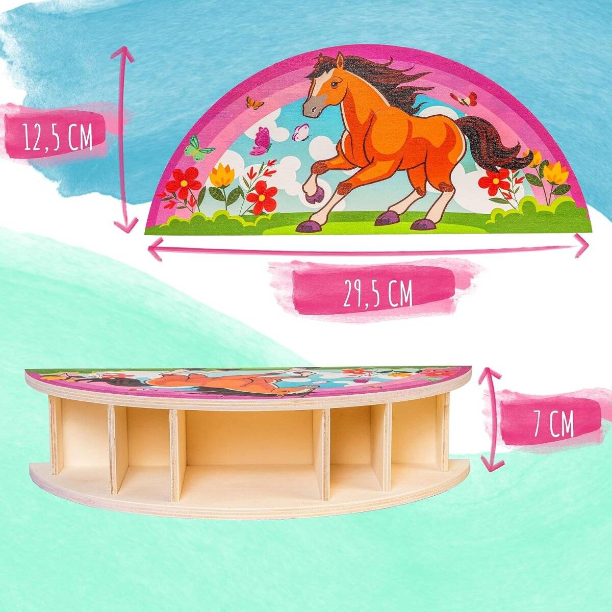 WAGOMA Stiftehalter Kinder [5 Fächer] Robuster Schreibtisch Organizer aus Holz Pferd