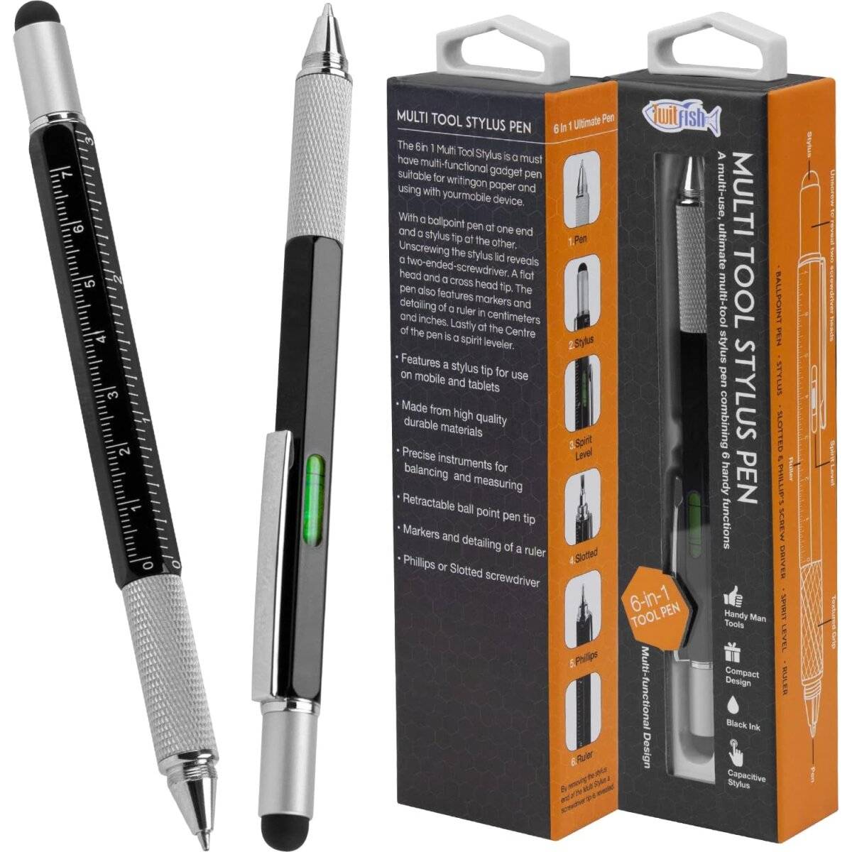 TwitFish 6-in-1 Stylus Pen mit Schraubendreher, Lineal, Wasserwaage und mehr (1 Stk.)