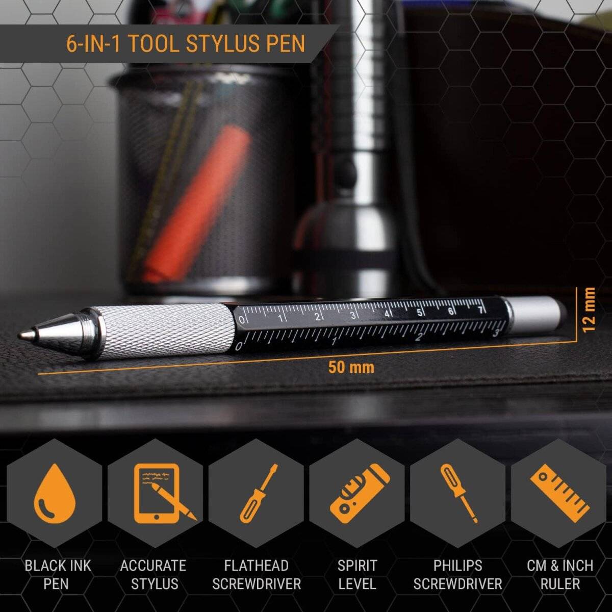 TwitFish 6-in-1 Stylus Pen mit Schraubendreher, Lineal, Wasserwaage und mehr (1 Stk.)