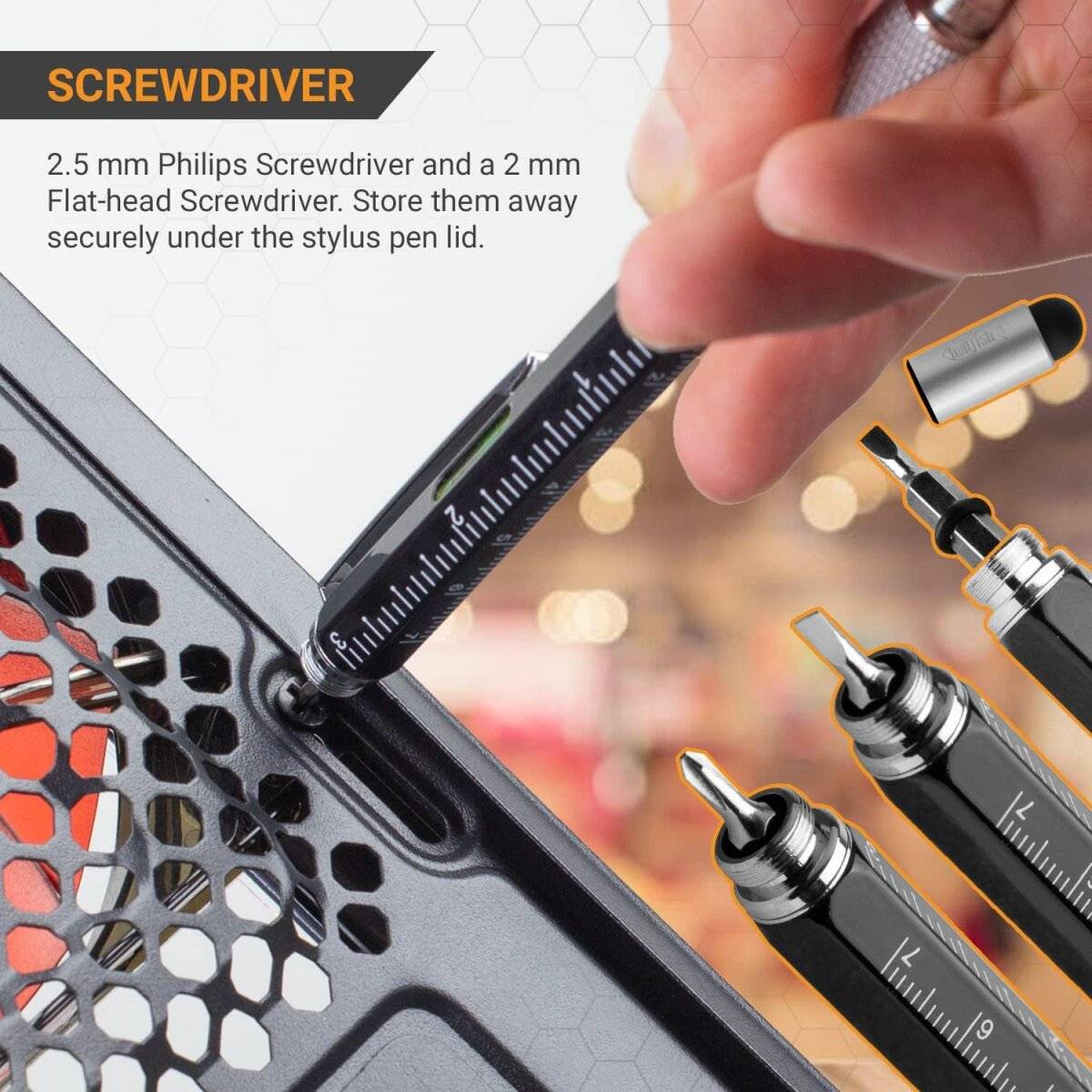 TwitFish 6-in-1 Stylus Pen mit Schraubendreher, Lineal, Wasserwaage und mehr (1 Stk.)