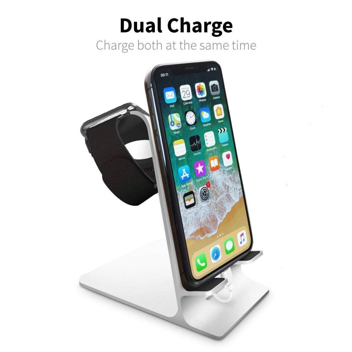 Orzly 2-in-1 Universal Stand für Smartphone & Smartwatch aus Aluminium