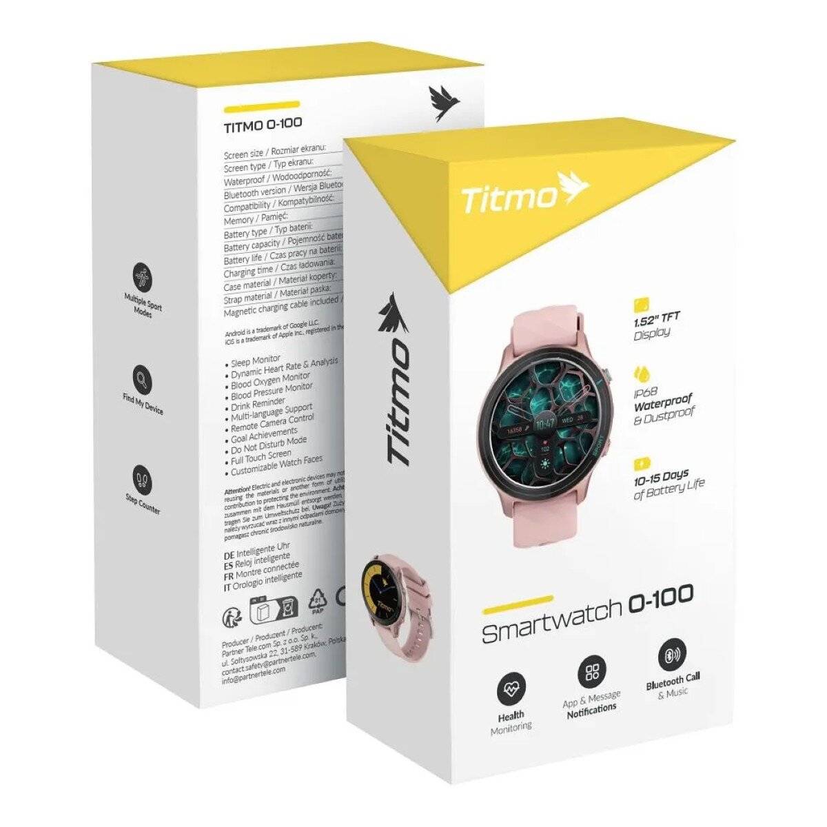 Titmo O-100 Smartwatch 1,52 Zoll TFT-Display, IP68-Wasserdicht in Rosa