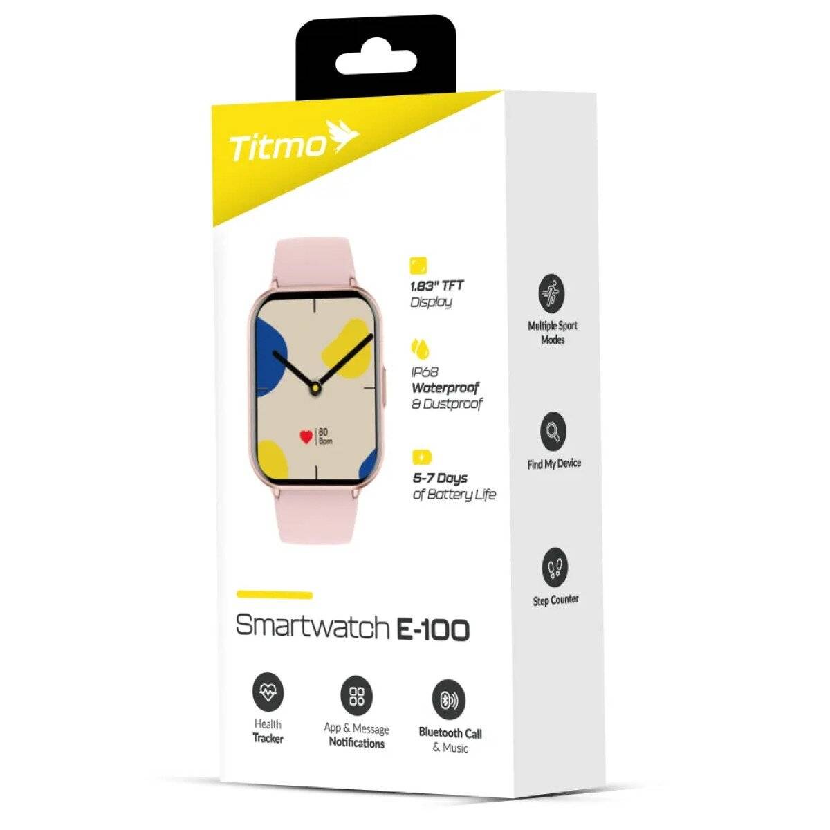 Titmo E-100 Smartwatch 1,83 Zoll TFT-Display, IP68-Wasserdicht Rosa