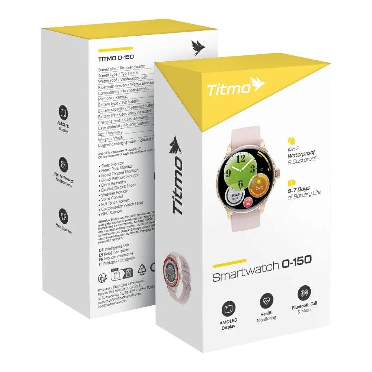 Titmo O-150 Smartwatch 1,43 Zoll AMOLED-Display, IP67-Wasserdicht Rosa