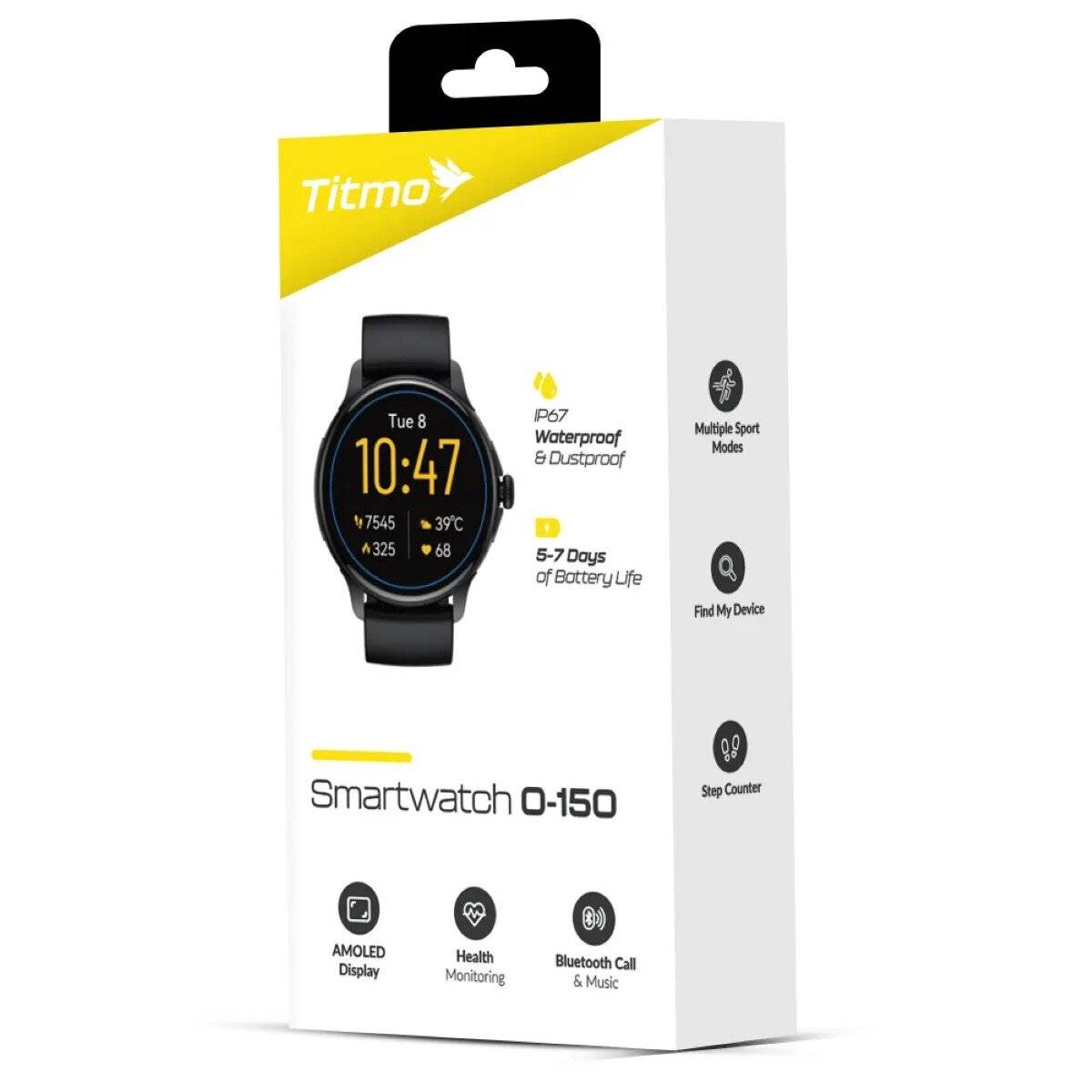 Titmo O-150 Smartwatch 1,43 Zoll AMOLED-Display, IP67-Wasserdicht Schwarz
