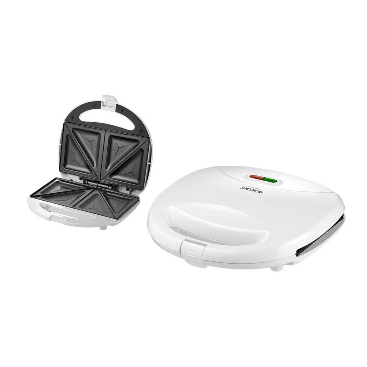 Michelino Sandwichmaker 750 W - Anntihaftbeschichtung & Cool-Touch-Griff, Weiß