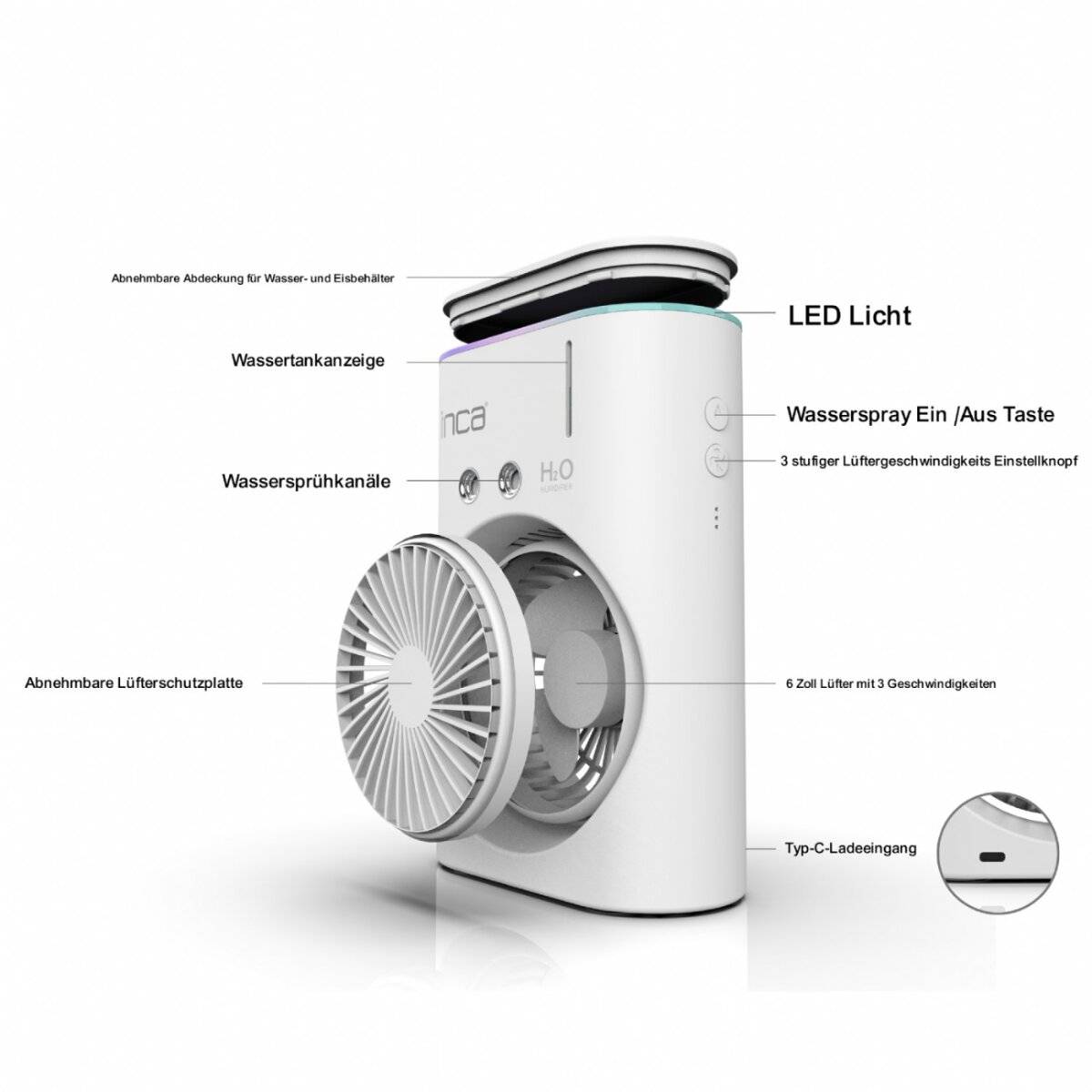 Inca IMF-10B – 6 Zoll 360° drehbarer Schreibtischventilator mit Sprühfunktion