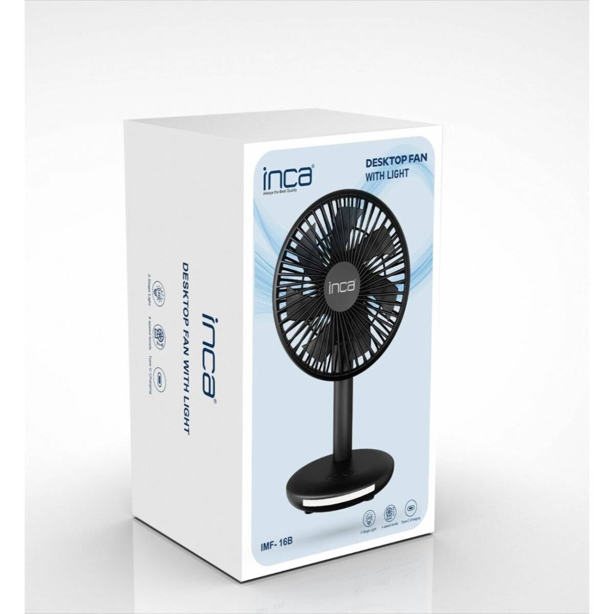 Inca IMF-16B – 6 Zoll LED Schreibtischventilator mit 4 Stufen und 3 LED-Stufen