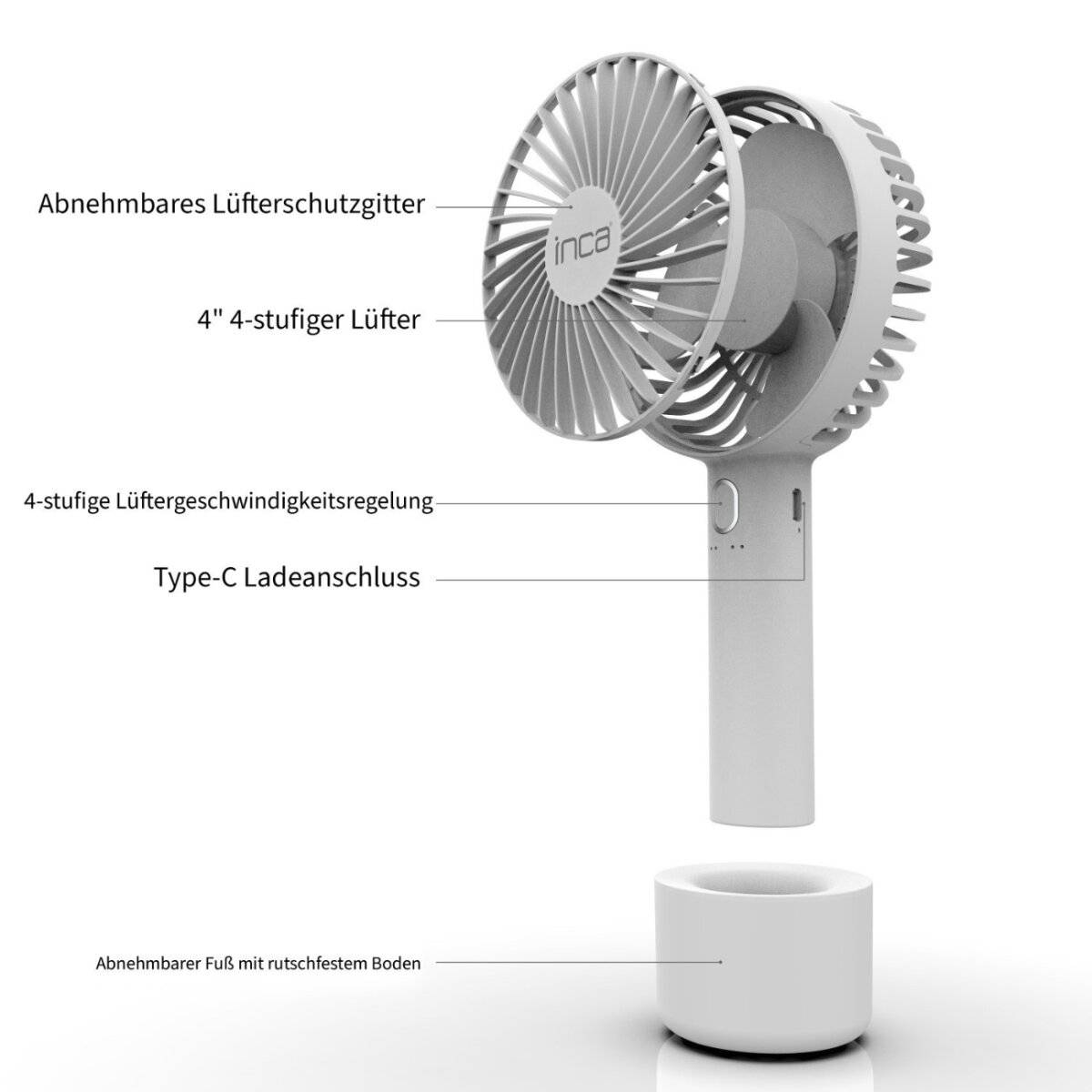 Inca IMF-12B – 4 Zoll tragbarer Handventilator mit 4 Lüfterstufen