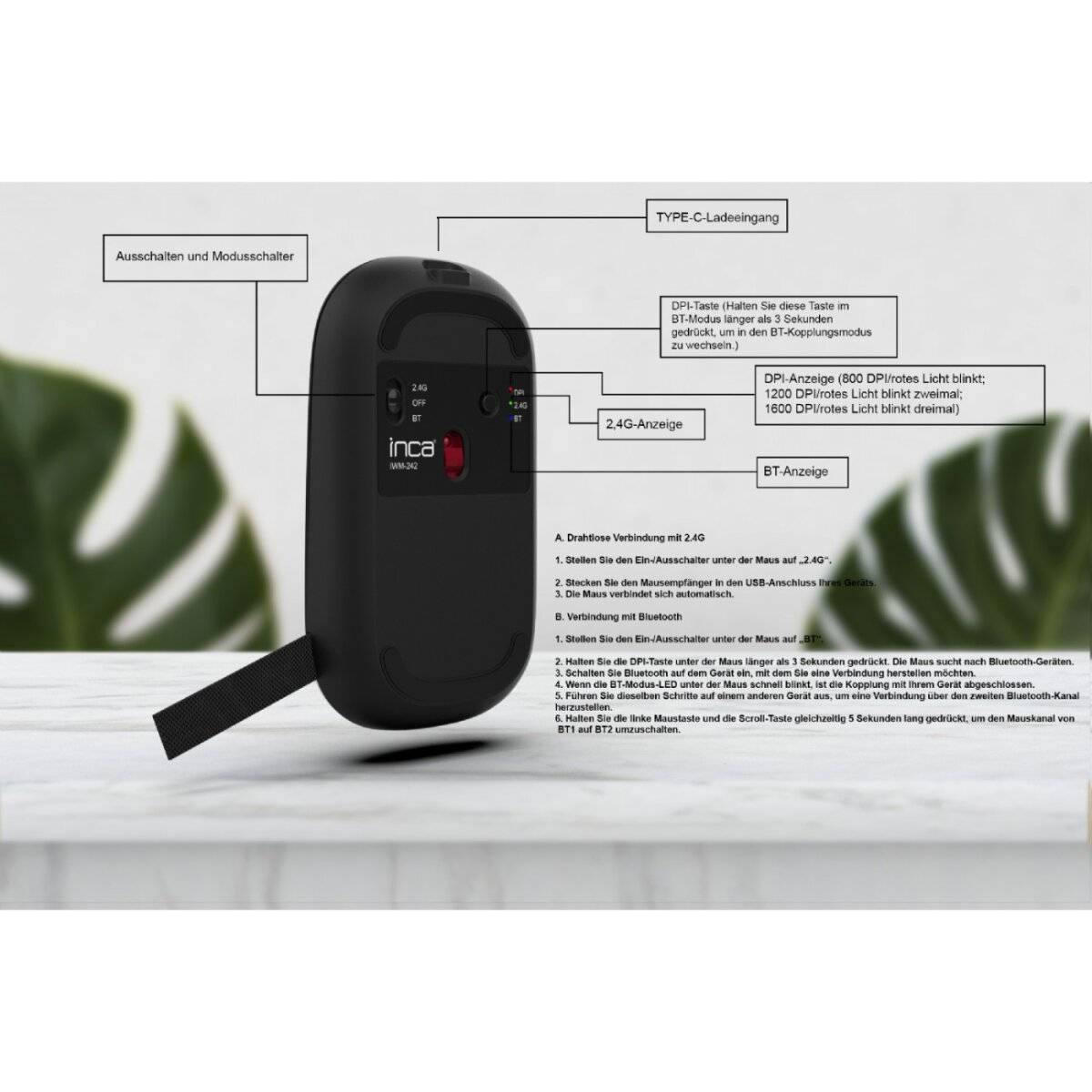 Inca IWM-242S Dual-Bluetooth 5.4 & 2.4G Kabellose Silent Maus