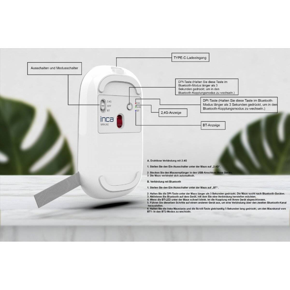 Inca IWM-242K Dual-Bluetooth 5.4 & 2.4G Kabellose Silent Maus