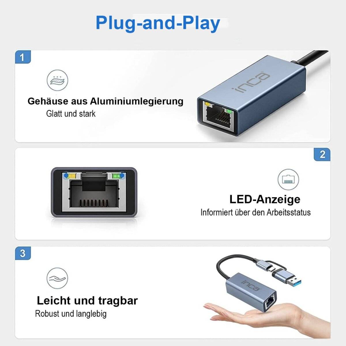 IUTP-01TX USB-C zu Ethernet Adapter 1000 Mbit/s Aluminium