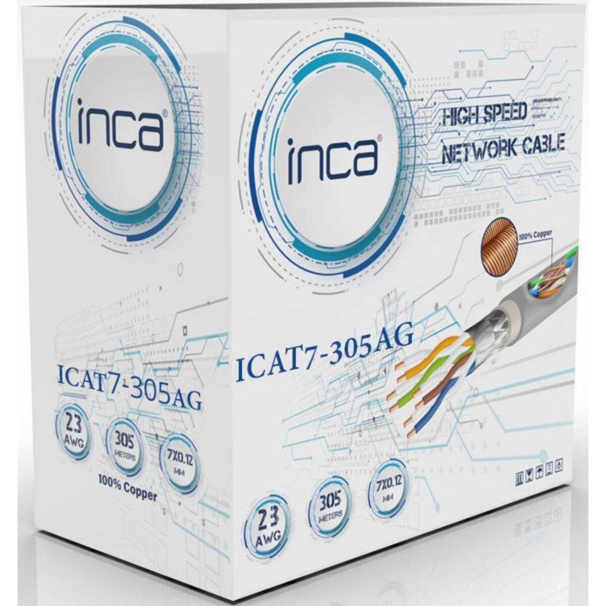 Inca High-Speed Netzwerkkabel, ICAT7-305AG, 23 AWG, 100% Kupfer, 305 Meter.