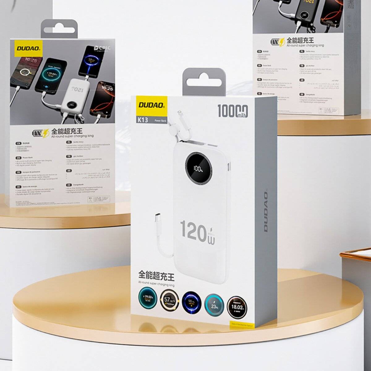 Dudao K13Pro Powerbank 10000 mAh mit integriertem Kabel – Weiß