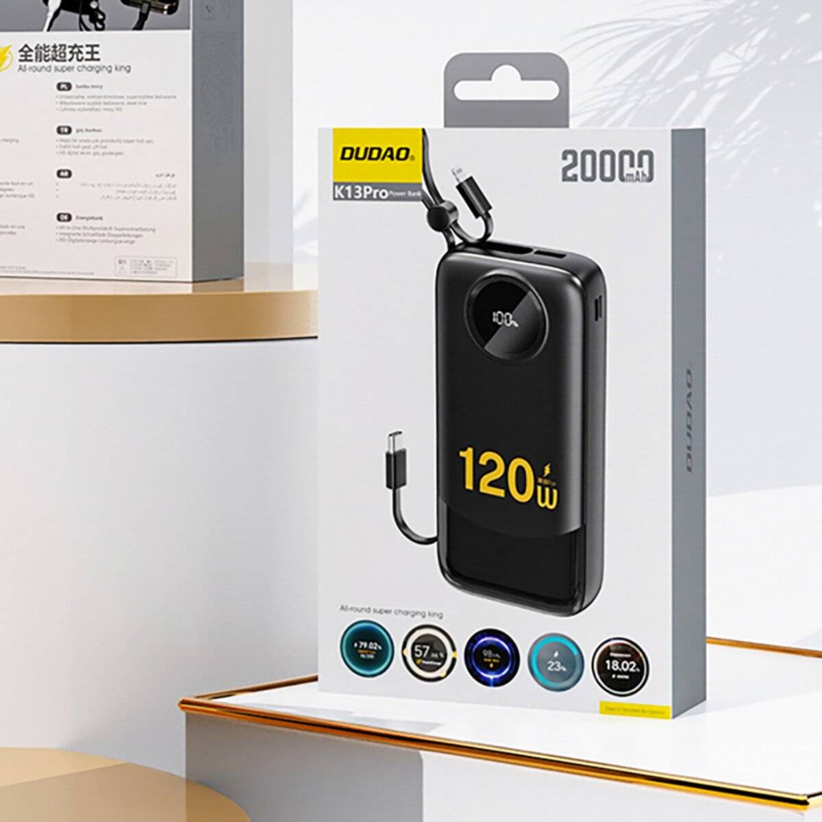 Dudao K13Pro Powerbank 10000 mAh mit integriertem Kabel – Schwarz