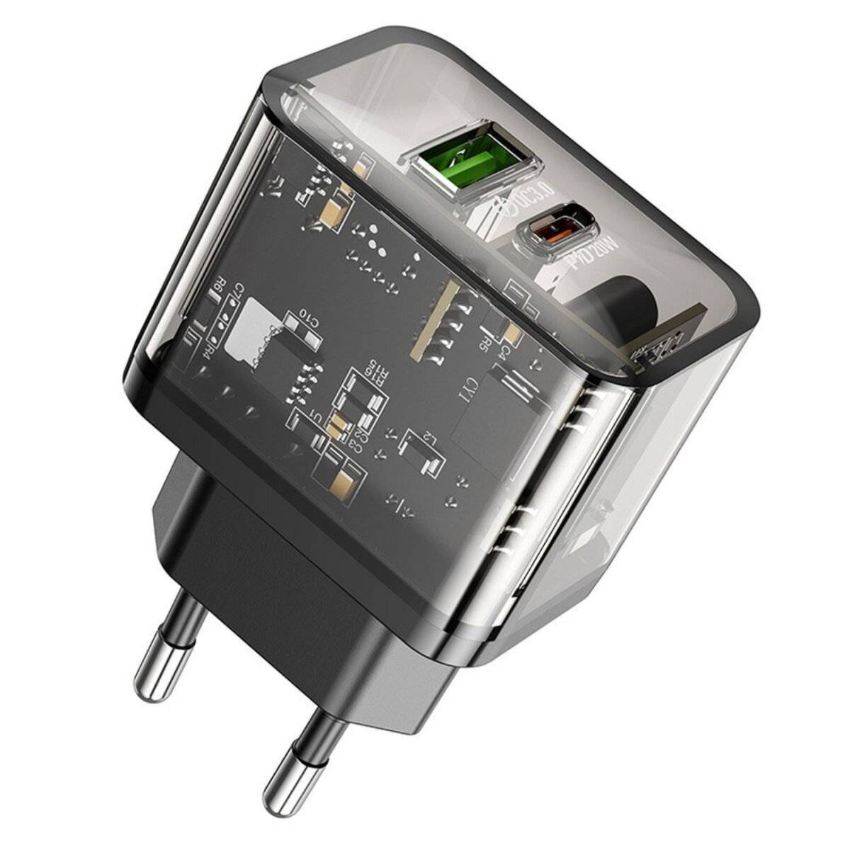 Hoco N34 Transparent USB Ladegerät 20W mit USB-A/USB-C