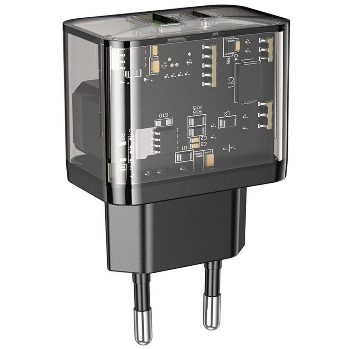 Hoco N34 Transparent USB Ladegerät 20W mit USB-A/USB-C