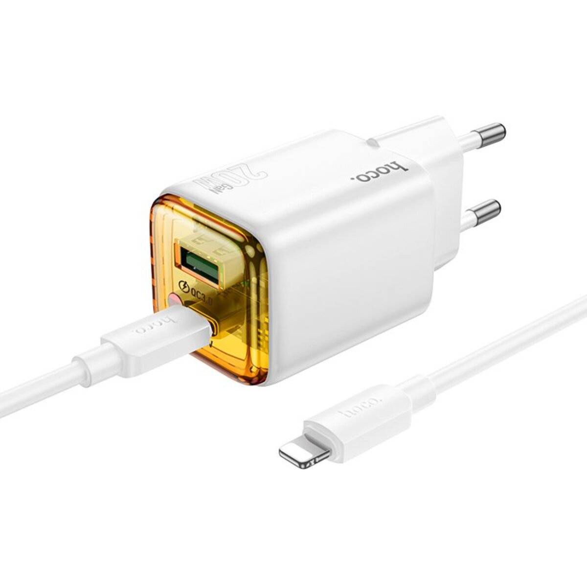 Hoco N52 Weiß USB Ladegerät 20W mit USB-A/USB-C und Kabel