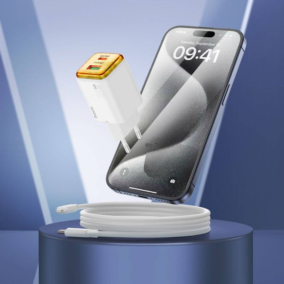 Hoco N52 Weiß USB Ladegerät 20W mit USB-A/USB-C und Kabel