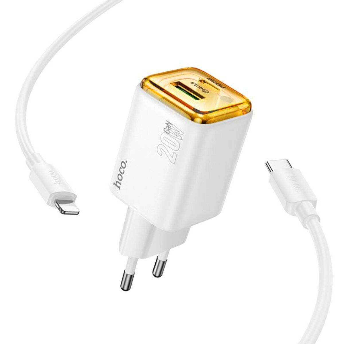 Hoco N52 Weiß USB Ladegerät 20W mit USB-A/USB-C und Kabel