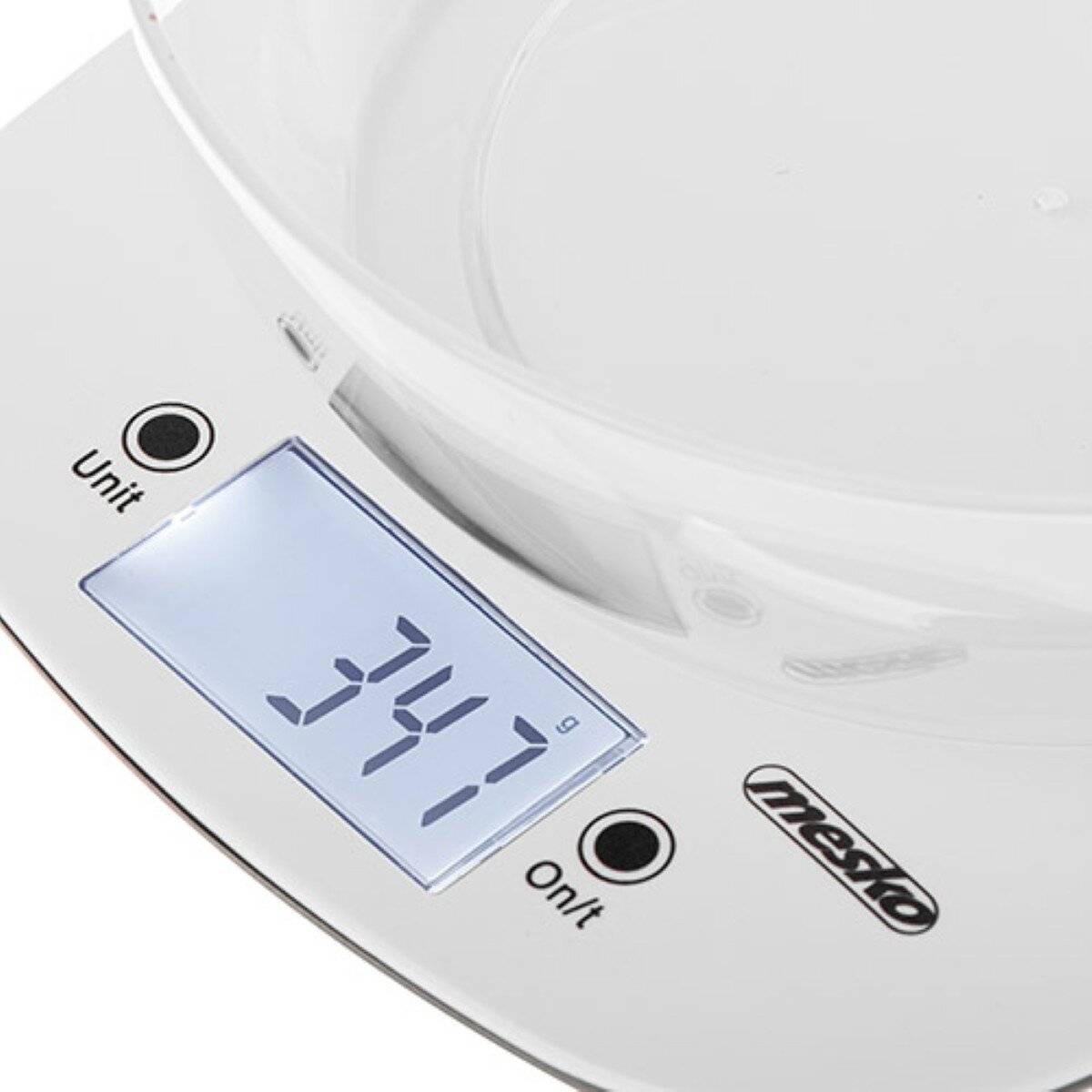 Mesko MS 3179 W Digitale Küchenwaage mit Schüssel 1,4 L – 5 kg, LCD-Display - Weiß