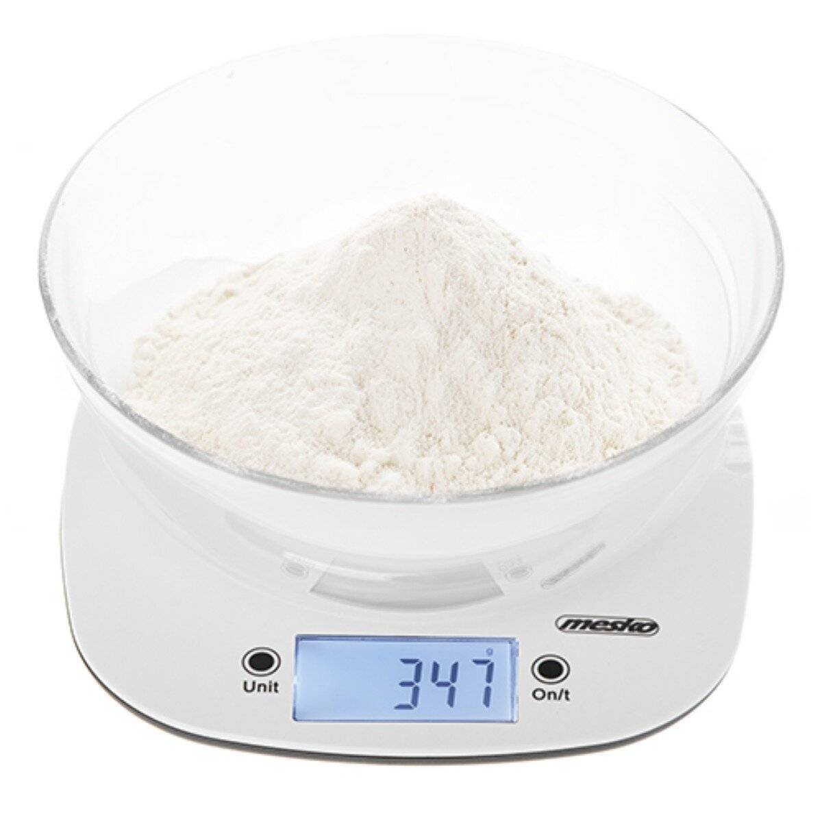 Mesko MS 3179 W Digitale Küchenwaage mit Schüssel 1,4 L – 5 kg, LCD-Display - Weiß