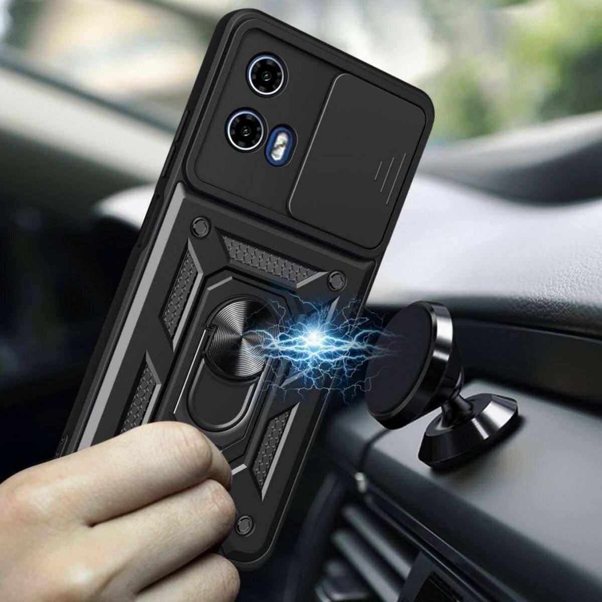 Tech-Protect CamShield schwarze Pro Handyhülle mit 360° Ringhalter Kompatibel mit Motorola Moto G24 Power