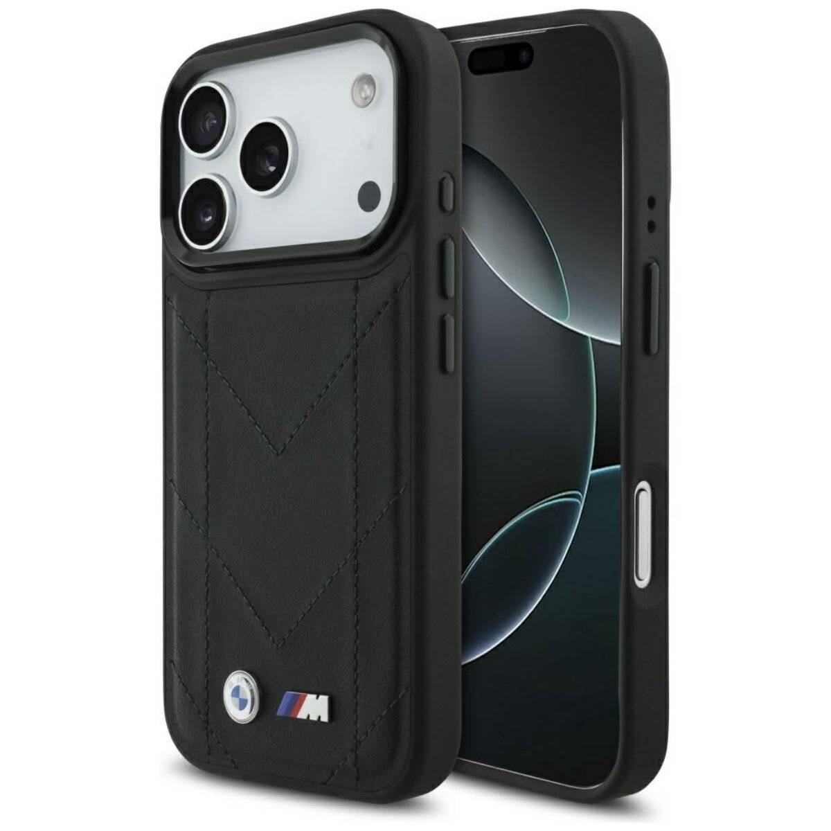 BMW Handyhülle M Quilted Logo Kompatibel mit iPhone 17 Pro – Schwarzes Premium Öko-Leder