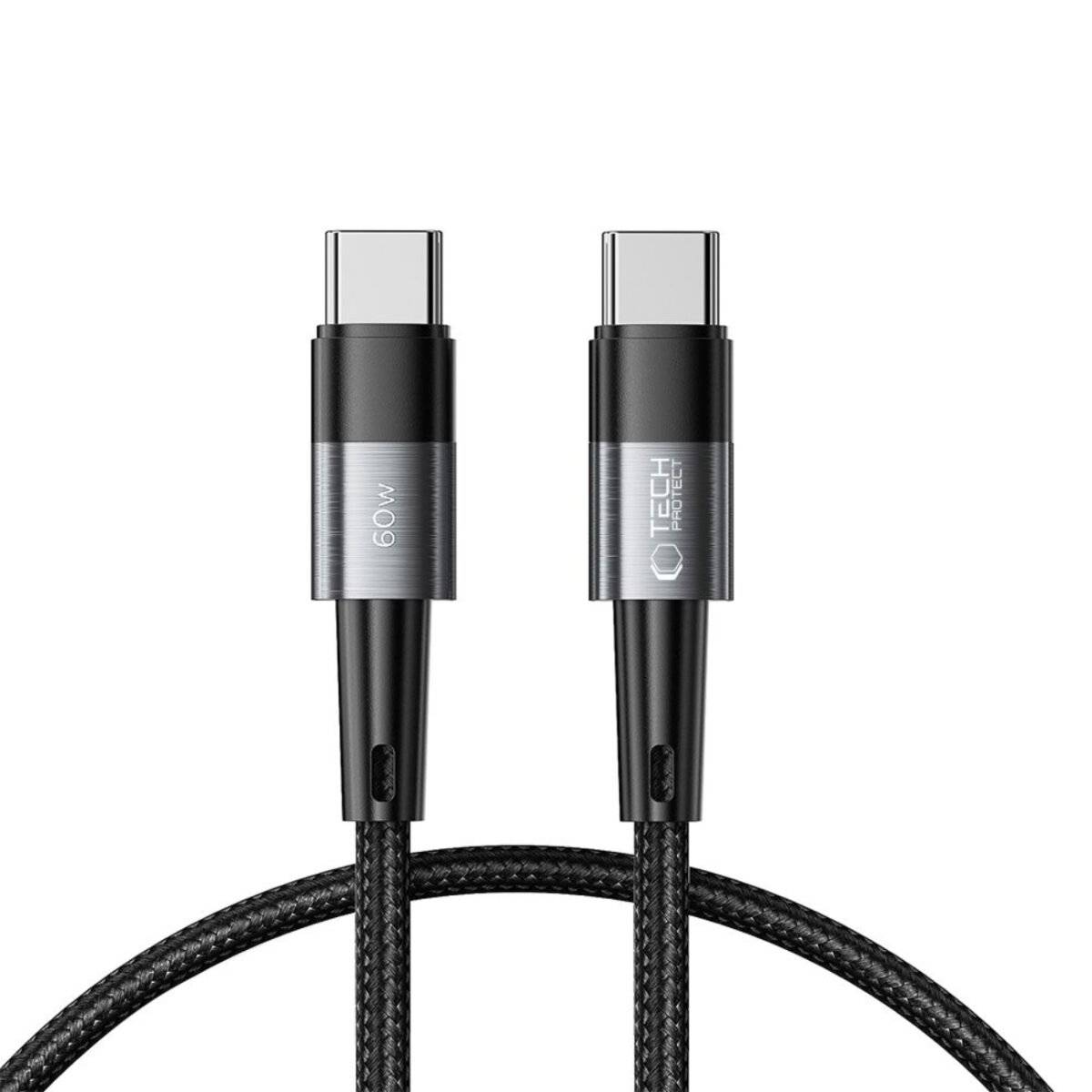 Zwei schwarze USB-C-Ladekabel mit geflochtener Textur, die mit „60W