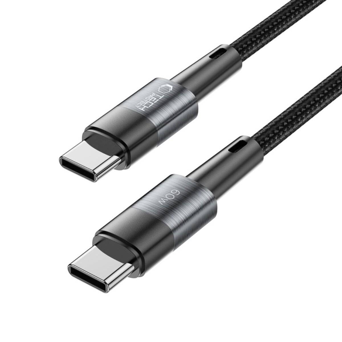 Zwei USB-C-Ladekabel mit geflochtener schwarzer Außenhülle und metallischen Anschlüssen, gekennzeichnet mit „60W