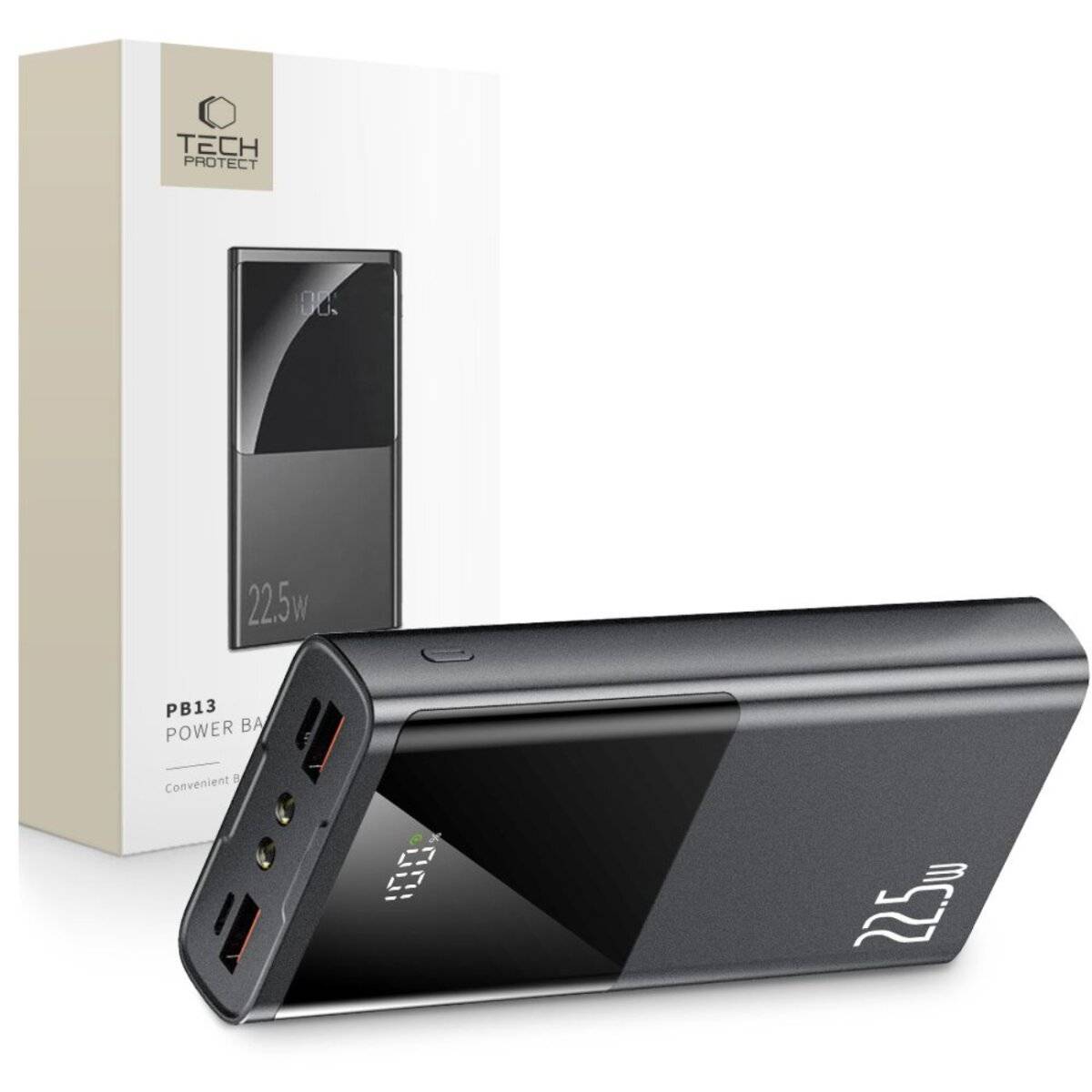 Tech-Protect PB13 Powerbank 20000 mAh 22,5 W 2x USB-A / USB-C / Kompatibel mit iPhone (Kabel) – Grau