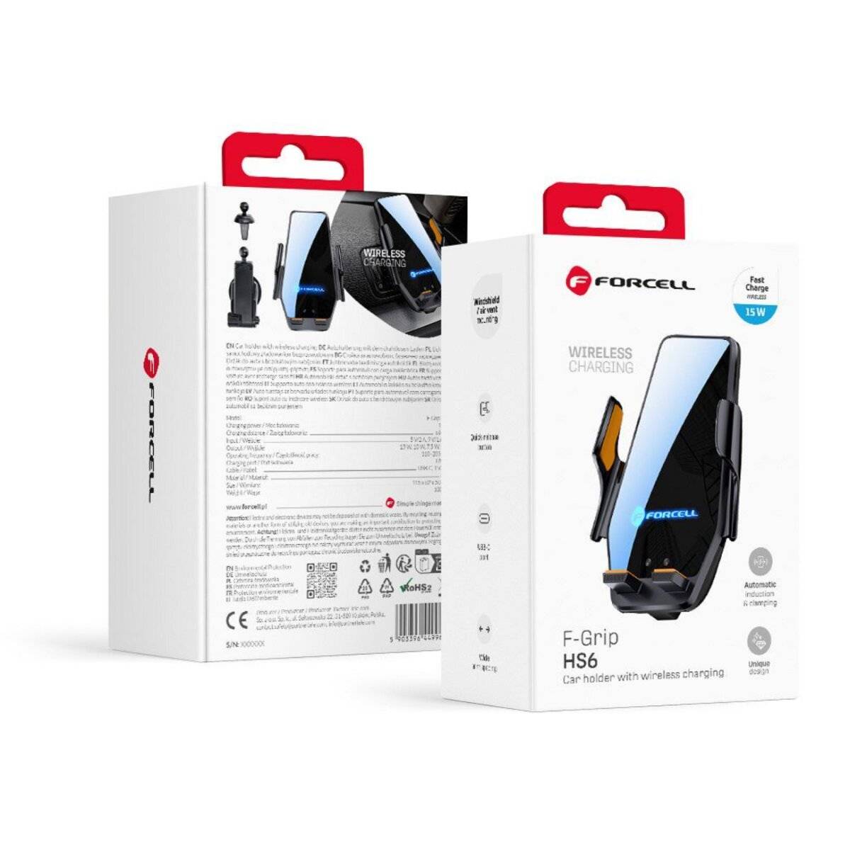 Forcell F-GRIP HS6 – Kfz-Halterung mit kabelloser 15 W Schnellladefunktion Schwarz