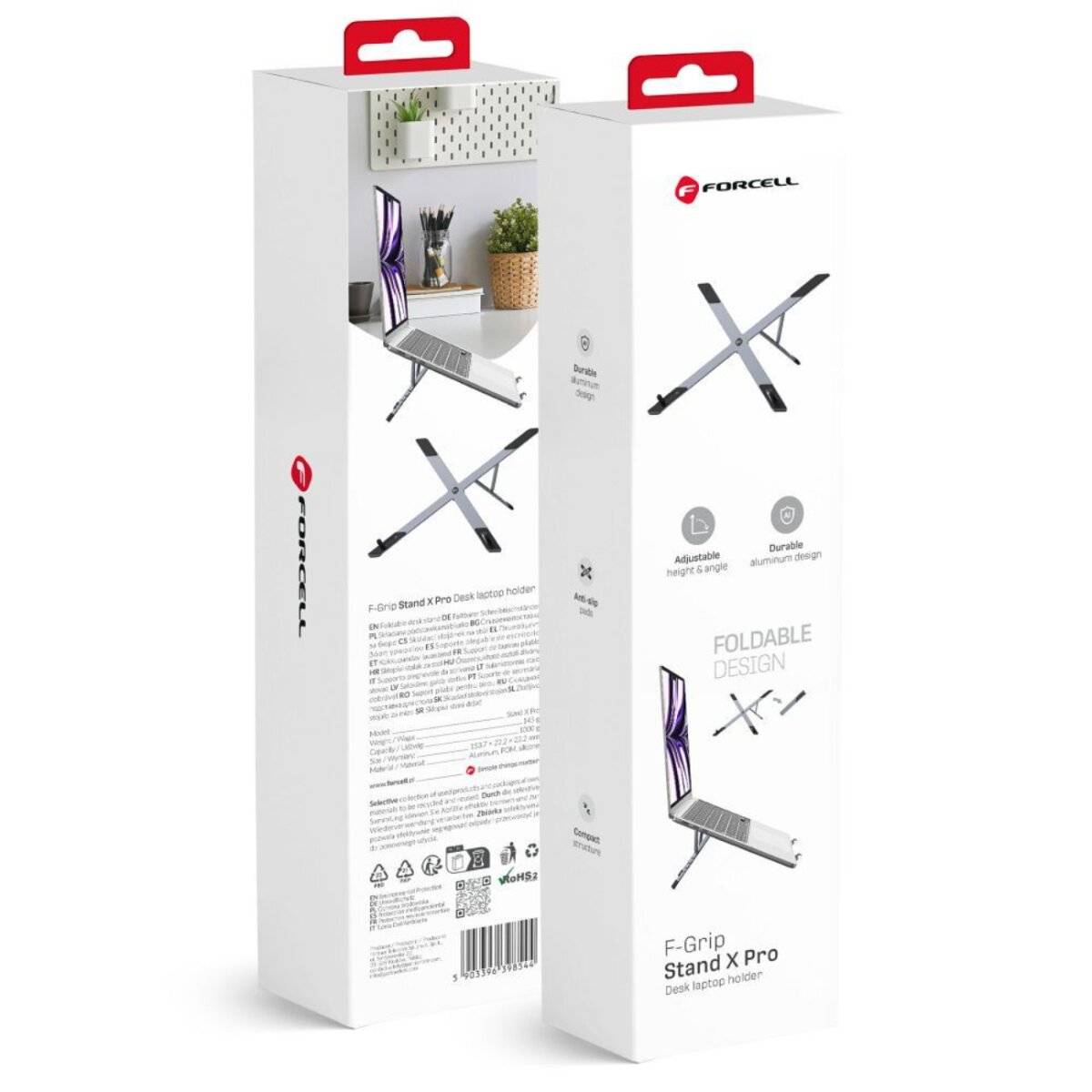 Forcell F-GRIP Fold Stand X Pro – Verstellbarer Laptop- und Tablet-Tischständer Grau