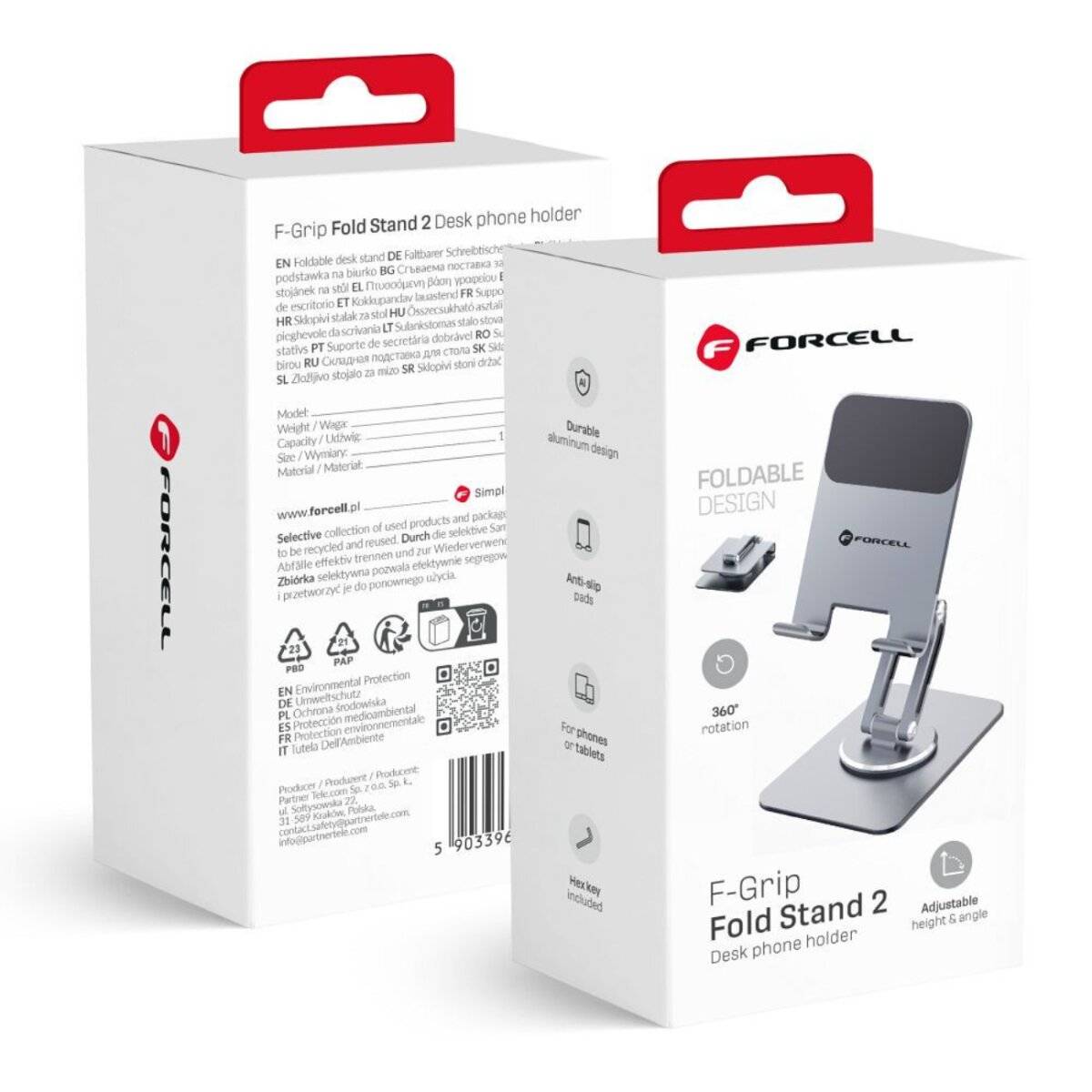 FORCELL F-GRIP Fold Stand 2 – 360° Smartphone- & Tablet-Tischhalterung Grau