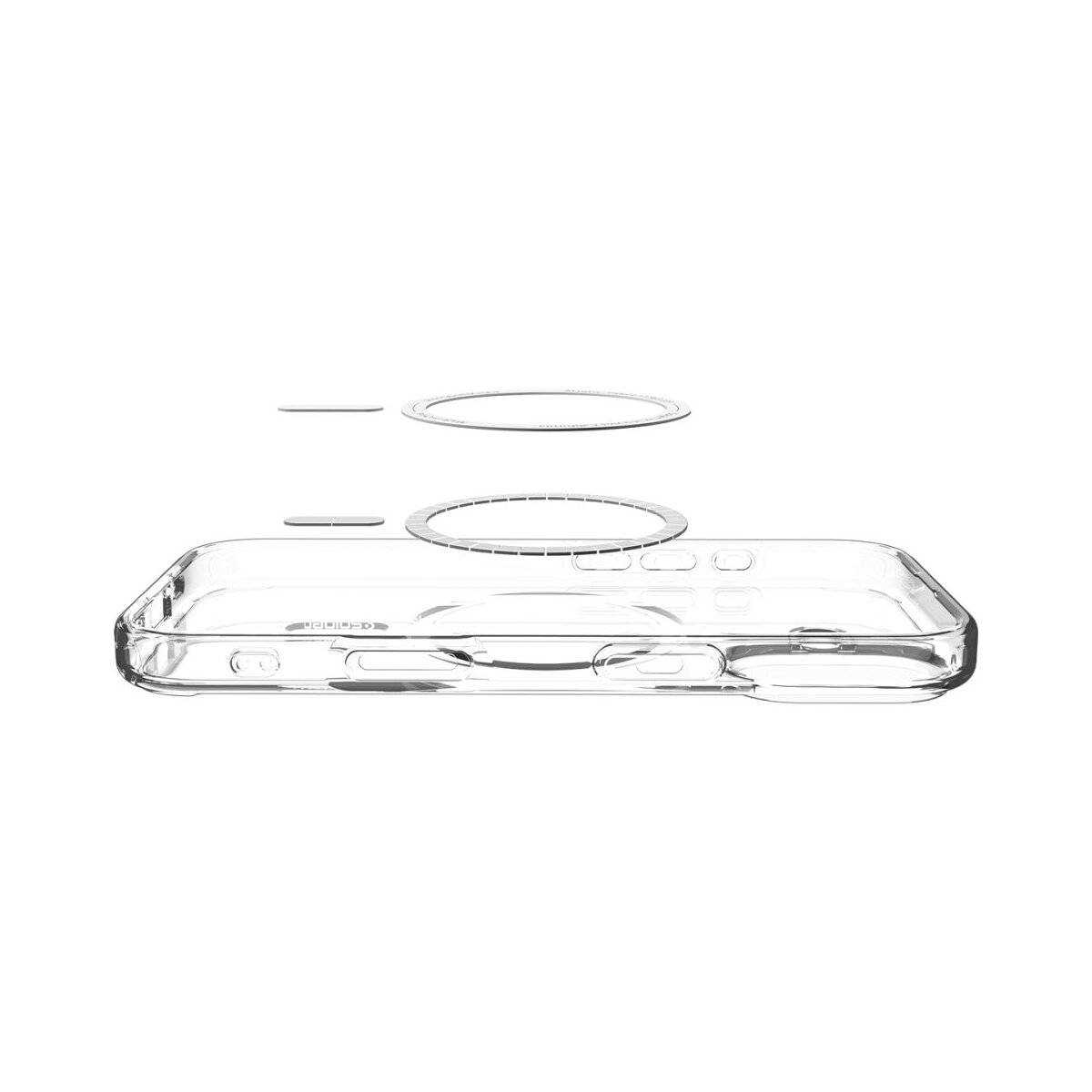 Transparente Handyhülle und schwebender Objektivschutz, Design und Funktionen präsentierend.