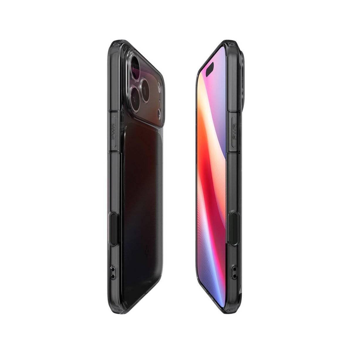 Zwei schlanke Smartphones aus Seiten- und Rückenperspektive, die ihr dünnes Design und die glänzend schwarze Oberfläche hervorheben.