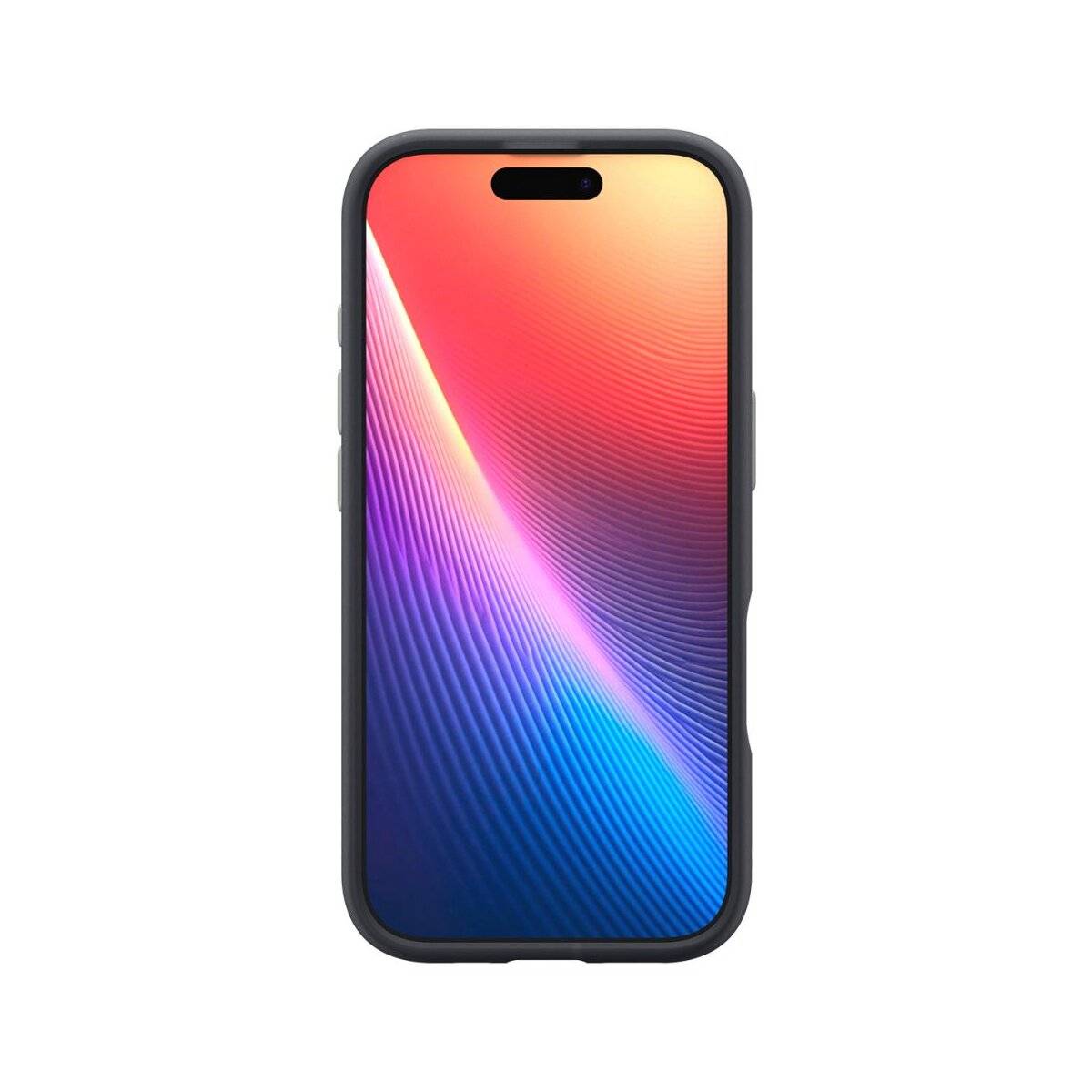 Ein Smartphone, das ein leuchtendes Verlaufstapete mit Schattierungen von Rot, Orange, Lila und Blau zeigt, die diagonal über den Bildschirm verlaufen.