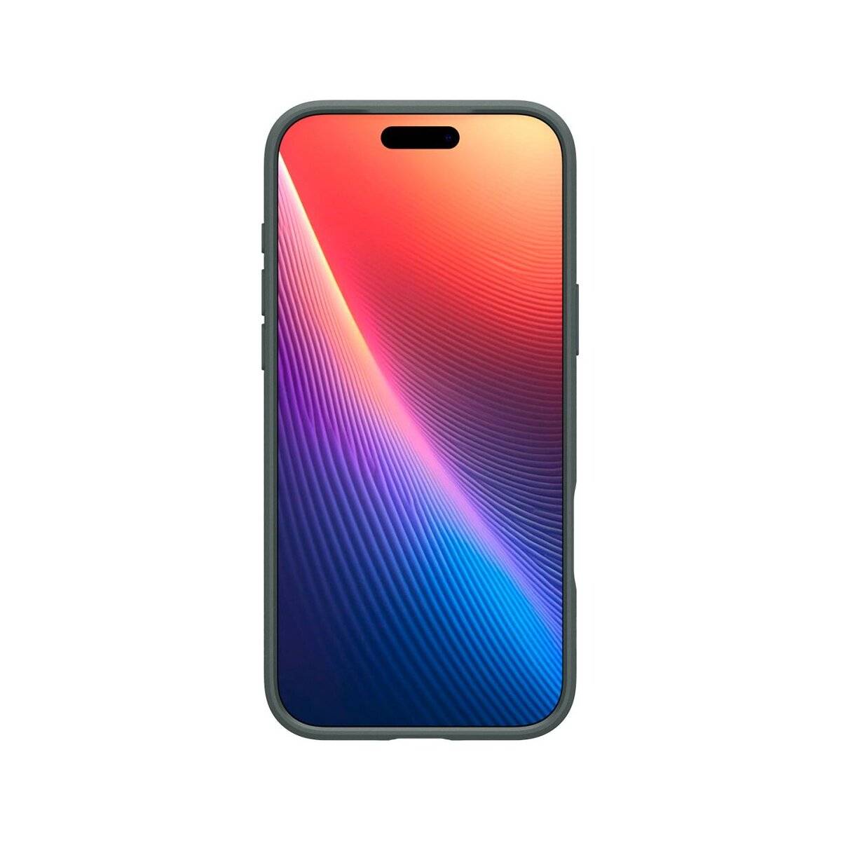 Ein Smartphone mit einem farbenfrohen Verlaufshintergrund, der Schattierungen von Rot, Orange und Blau umfasst, wird auf seinem Bildschirm vor einem weißen Hintergrund präsentiert.